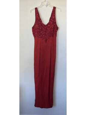 Vintage Beaded Long Red Dress Sequin Formal Gown Size Large Nikhil
